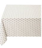 $49-60" Sq 2-4 Place 6-Pcs Ensemble Set of 1-Grey Calissons Buds on White Plain Cotton Tablecloth +4 Matching Napkins +1 Tidy Fabric Bread Basket - – Dine in Parisian Bistro Cafe Turquoise Style!