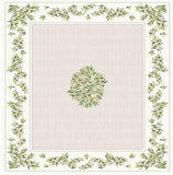 $19 60” Sq Olives on Grey Seats 2 or 4-6 Tissus Toselli Nyons Olives on 4-Side Border pattern of Olives Branches Theme on Grey PLain Cotton Tablecloth - Use a 30 to 40 inch round or square table for 2 to 4 Place Seating or use a Slip-Leaf or Drop-Leaves R