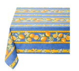 Tissus Toselli 100" x 60" Citron Lemons Pattern on Blue in Plain Cotton Tablecloth