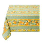 $79 60" x 80" Rectangle Tissus-Toselli Citron Lemons & Leaves on Green Stain-Proof Cotton Tablecloth – Add Provence Lemons Freshness to Your Tabletop!