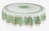 $129 70" Rd 2-6 Place 8-Pcs Ensemble Set Includes 1-Bastide Green Filgree on White Plain Cotton Tablecloth +6 Matching Napkins +1 Tidy Fabric Bread Basket - Present a Garden Green Dining Theme!