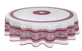 $129 70" Rd 2-6 Place 8-Pcs Ensemble Set Includes 1-Bastide Burgundy Red on White Plain Cotton Tablecloth +6 Matching Napkins +1 Tidy Fabric Bread Basket - A Stunning Design for Red Wines Dining Tabletop!