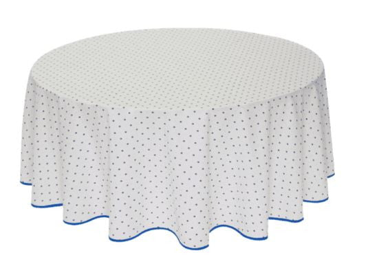 $79 60" Rd 6-Pcs 2-4 Place Lavender on Blue Tablecloth  Ensemble Set of 1-White with Blue Calissons Buds Plain Cotton Tablecloth +4 Matching Napkins +1 Tidy Fabric Bread Basket -– Enjoy Blue Sky Bistro Dining!