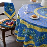 $139 70" Rd 2-6 Place 8-Pcs Ensemble Set Includes 1-Cigale Locusts on Blue Wipeable Coated Cotton Tablecloth +6 Matching Napkins +1 Tidy Fabric Bread Basket - Enjoy the Tabletop Theme of Provence Singing Locusts!