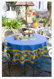 $99 70" Rd 2-6 Place 8-Pcs Ensemble Set Includes 1-Lemons on Blue Plain Cotton Tablecloth +6 Matching Napkins +1 Tidy Fabric Bread Basket - Display a Citron Lemons Theme Tabletop!
