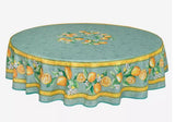 $129 70" Rd 2-6 Place 8-Pcs Ensemble Set Includes 1-Citron Lemons on Green Plain Cotton Tablecloth +6 Matching Napkins +1 Tidy Fabric Bread Basket - The Classic Design for Florida Patio Dining Tabletyop!