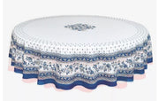 $49 70" Round MARAT Avignon Blue on White Filigree Plain Cotton Tablecloth For 2-6 Person Seating