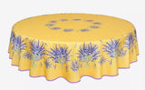 $129 70" Rd 2-6 Place 8-Pcs Ensemble Set Includes 1-Bonnieux Lavender Purple Green on Yellow Filigree Plain Cotton Tablecloth +6 Matching Napkins +1 Tidy Fabric Bread Basket - Newest Design in Lavender Floral Dining!