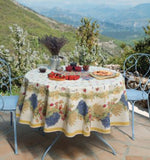 $129 70" Rd 2-6 Place 8-Pcs Ensemble Set Includes 1-Roses & Lavender on White Plain Cotton Tablecloth +6 Matching Napkins +1 Tidy Fabric Bread Basket - Create a Rose Garden Theme Tablr Top!