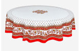 $65 70" Round MARAT Avignon Red-Yellow & White Filigree Design Plain Cotton Tablecloth For Seating 2-6 People