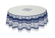 $109 70" Rd 2-6 Place 8-Pcs Ensemble Set Includes 1-Avignon Blue on White Plain Cotton Tablecloth +6 Matching Napkins +1 Tidy Fabric Bread Basket - The Standard for Provence Outdoor Dining Tabletops!
