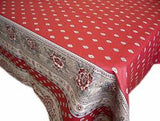 $49 60" Sq Gray on Burgundy Red Filigree Banner Stain-Proof Cotton Tablecloth - Use on a 30 to 45 inch square table for 2 to 4 Place Seating or use a Slip-Leaf Expansion-Length Rectangular Table that seats 4 to 6!