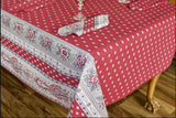 $49 60" Sq Gray on Burgundy Red Filigree Banner Stain-Proof Cotton Tablecloth - Use on a 30 to 45 inch square table for 2 to 4 Place Seating or use a Slip-Leaf Expansion-Length Rectangular Table that seats 4 to 6!