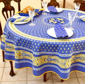 $149 70" Rd 2-6 Place 8-Pcs Ensemble Set Includes 1-Bastide Lavender and Yellow Wipeable Coated Cotton Tablecloth +6 Matching Napkins +1 Tidy Fabric Bread Basket - Truly the Hallmark of Provence Dining Tabletop Decor!