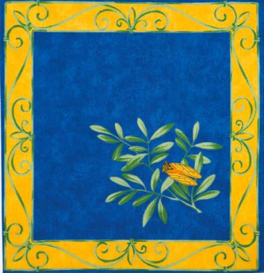 $5.50 Tissus Toselli Cigale Locust on Blue with a Yellow Border 18" x 18" Plain Cotton Napkins – Embrace the Spirit of Provence with Iconic Locust Motifs!