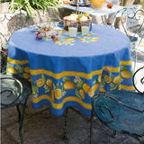 $5.50 Tissus-Toselli Citron Lemons with Leaves on Blue Yellow-Bordered 18 x 18 Plain Cotton Napkins – Add a Fresh Citron Theme to Provence Dining!