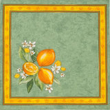 $5.50 Tissus Toselli Citron Lemons with Leaves on Green Design Yellow-Bordered 18" x 18" Napkins in Plain Cotton – Lively Mediterranean Ambiance for Your Table!