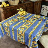 $5.50 Tissus-Toselli Citron Lemons with Leaves on Blue Yellow-Bordered 18 x 18 Plain Cotton Napkins – Add a Fresh Citron Theme to Provence Dining!