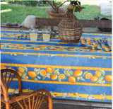 $5.50 Tissus-Toselli Citron Lemons with Leaves on Blue Yellow-Bordered 18 x 18 Plain Cotton Napkins – Add a Fresh Citron Theme to Provence Dining!