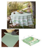 $139 70" Rd 2-6 Place 8-Pcs Ensemble Set Includes 1-Ramatuelle Olives on Green Wipeable Coated Cotton Tablecloth +6 Matching Napkins +1 Tidy Fabric Bread Basket -  Dine with an Olives Garden Tabletop!