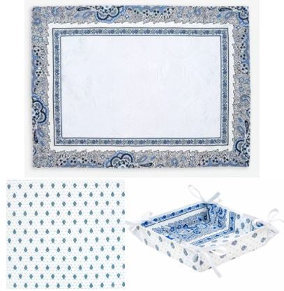 $175 2-8 Place 18-Piece Seaside Blue/White/Grey Colors of Blue Sky on Your Dining Room Placemats Ensemble Set For 6-8 Ft Tables 