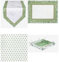 $210 4-8 Place 19-Piece Green Garden Scene Dining Room or Outdoor Terrace Table Runner Ensemble Set 