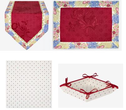 $420 4-6 Place 38-Piece Rose & Lavender Garden Scene Dining Room or Outdoor Terrace Table Runner Ensemble Set for 6-16 Ft Tables
