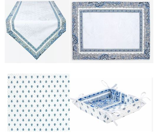 $420 4-16 Place 38-Piece Seaside Blue/White/Grey Colors of Blue Sky on Your Dining Room Table Runner Ensemble Set For 6-16 Ft Tables 