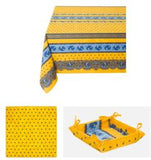 $99 60" Sq 2-4 Place 6-Pcs Ensemble Set of 1-Tradition Blue on Yellow Stain-Proof Coated Cotton Tablecloth +4 Matching Napkins +1 Tidy Fabric Bread Basket - – Display a Floral Design Bistro Dining Tabletop!