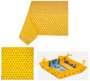$65 60" Sq 2-4 Place 6-Pcs Ensemble Set of 1-Tradition Blue on Yellow Plain Cotton Tablecloth +4 Matching Napkins +1 Tidy Fabric Bread Basket - – Display a Yellow Floral Bistro Dining Tabletop!