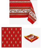 $89 60" Sq 2-4 Place 6-Pcs Ensemble Set of 1-Avignon Red & Yellow Stain-Proof Coated Cotton Tablecloth +4 Matching Napkins +1 Tidy Fabric Bread Basket - – Display French Red Bistro Dining Style!