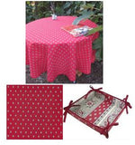 $45 60" Rd Grey Calissons Floral Buds on Red 2-4 Place 6-Pcs Ensemble Set 1-Burgundy Red & Grey Plain Cotton Tablecloth +4 Matching Napkins +1 Tidy Fabric Bread Basket - French Parisian Red Bistro Dining! 