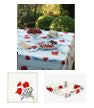 $65 60" Sq 2-4 Place 6-Pcs Ensemble Set of 1-Red Poppies on White Plain Cotton Tablecloth +4 Matching Napkins +1 Tidy Fabric Bread Basket - – Display a Red Poppies Garden Theme Dining Tabletop!