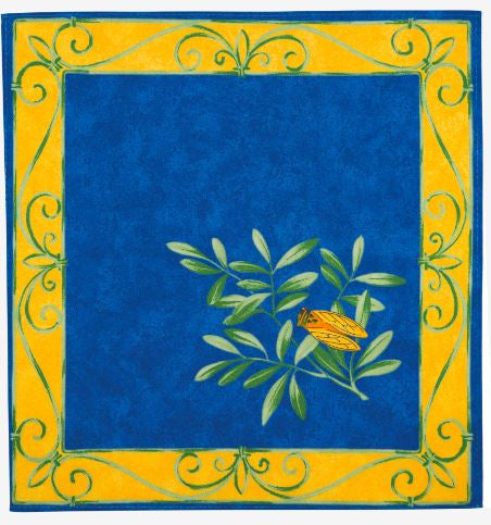 $49 60" Sq Locusts Blue Coated Cotton Tablecloth - Use on a 30 to 45 inch square table for 2 to 4 Place Seating or use a Slip-Leaf Expansion-Length Rectangular Table that seats 4 to 6!