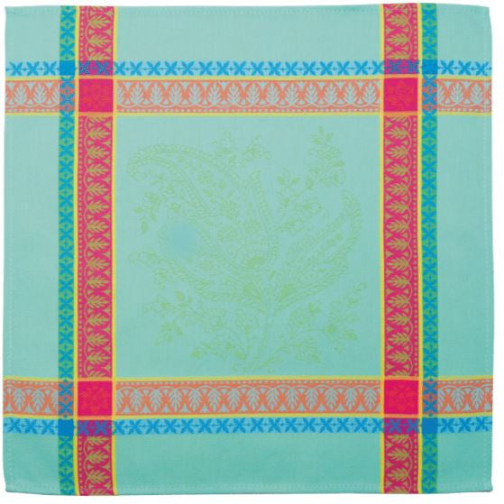 $55 64" Sq Cassis Jacquard Red & Turquoise Stain-Proof Tablecloth - Use on a 30 to 45 inch square table for 2 to 4 Place Seating or use a Slip-Leaf Expansion-Length Rectangular Table that seats 4 to 6!