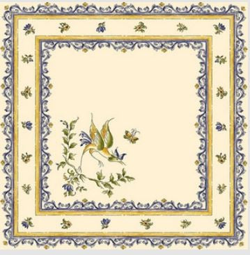 $79 70" Round Tissus-Toselli Moustiers Blue Birds on White Stain-Proof Cotton Tablecloth - Display Provence's most Famous Historical Village's Motiff!