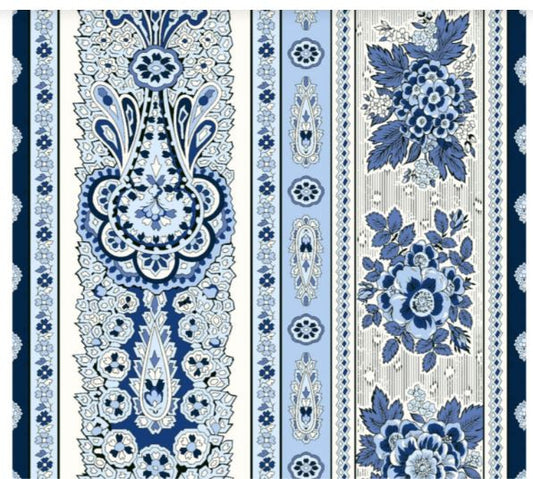 $5.50 MARAT Bastide 18" x 18" Blue on White Banner Design Plain Cotton Napkins for Matching Ensemble Set – Dress Your Table in French Yellow & Lavender Radiance!