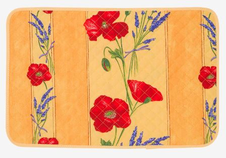 $55 60" Rd Poppies on Yellow Wipeable Coated Cotton Tablecloth Seats 2-4