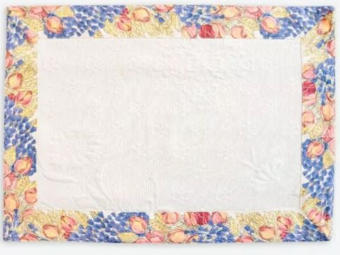 $15 Tissus-Toselli 19" x 13" Rectangular Roses & Lavender Cadre-Bordered Placemats with White Delft Center in Plain Cotton 
