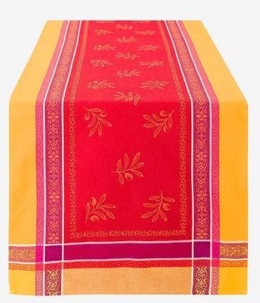 $15 64" x 20" Jacquard Olives  Red & Yellow Table Runner...Maximum of 1 Runner Per Order 