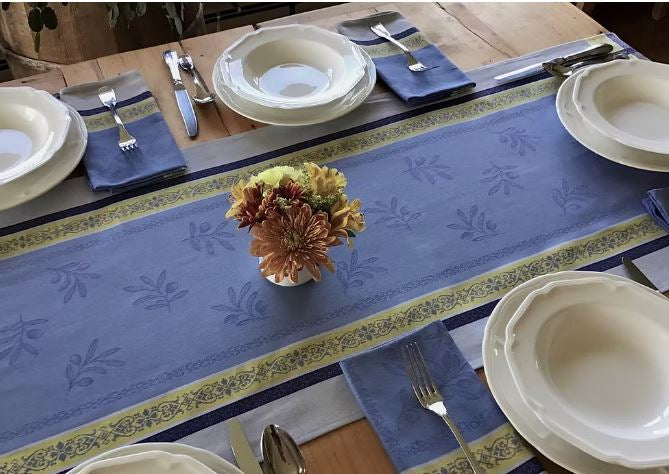 $30 64" x 20" Jacquard-Versailles Runner Blue on Grey