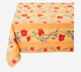 $65 60" Sq 2-4 Place 6-Pcs Ensemble Set of 1-Red Poppies on Yellow Plain Cotton Tablecloth +4 Matching Napkins +1 Tidy Fabric Bread Basket - – Display a Red Poppies Garden Setting Dining Tabletop!