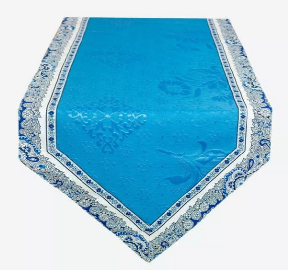 $35 Bastide 60" x 20" Table Runner Blue & White Cadre Border with Blue Delft Jacquard Center Panel 