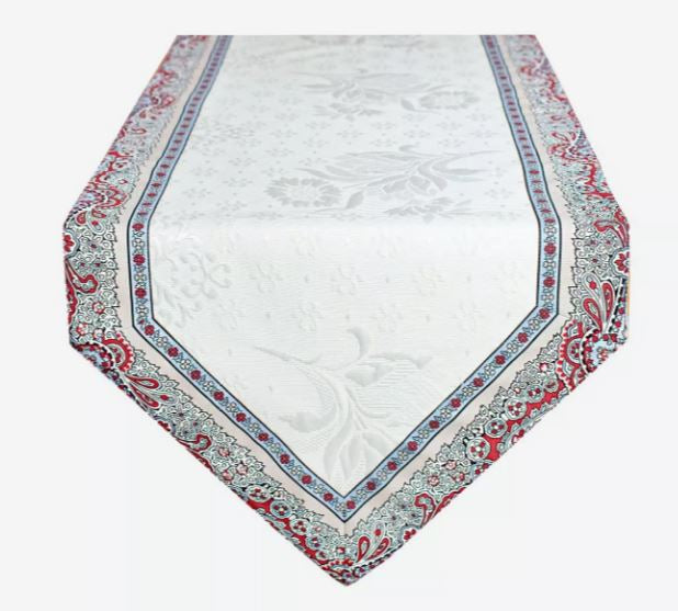$15 MARAT Bastide 19" x 14" Grey & Red Filigree Border Placemat with White Delft Center 