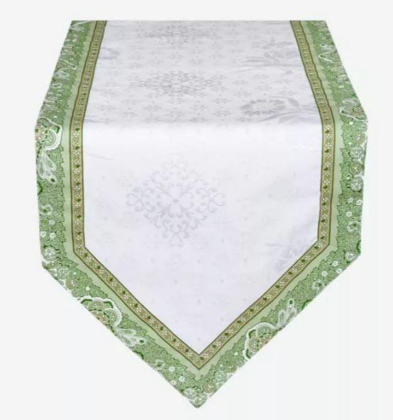 $210 4-8 Place 19-Piece Green Garden Scene Dining Room or Outdoor Terrace Table Runner Ensemble Set 