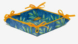 $15 Tissus Toselli Cigale Locusts Yellow & Blue 8" x 8" TIDY 4-Corner Tie-Up Stain-Proof Cotton Bread Basket – Brighten Your Table with the Sunny Glow of Provence Locusts!