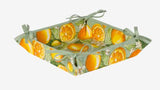 $139 70" Rd 2-6 Place 8-Pcs Ensemble Set Includes 1-Citron Lemons on Green Wipeable Coated Cotton Tablecloth +6 Matching Napkins +1 Tidy Fabric Bread Basket - The Classic Design for Florida Patio Dining Tabletyop!