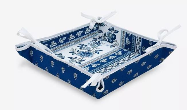 $89 70" Round MARAT Avignon Revisited Blue on White Filigree Coated Cotton Tablecloth for 2-6 Person Seating