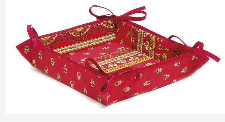 $40 60" Round MARAT Avignon Red & Yellow Filigree on Red Plain Cotton Tablecloth –For 2-4 Person Seating.