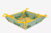 $49 70" Round Tissus Toselli Mimosa Yellow Small Flowers on Green Plain Cotton Tablecloth For 2-6 Person Seating...